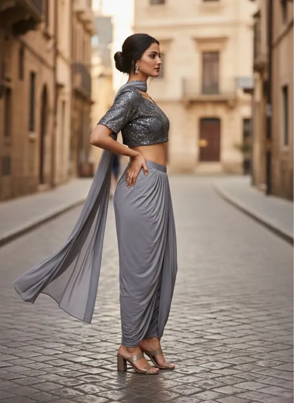 Oojal_Women_Crop_Top_Skirt_Attached_Dupatta_Set