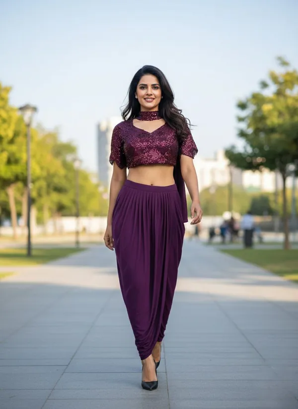 Oojal_Women_Crop_Top_Skirt_Attached_Dupatta_Set