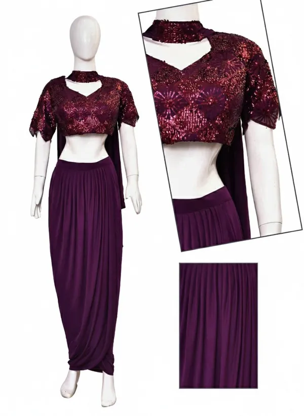 Oojal_Women_Crop_Top_Skirt_Attached_Dupatta_Set