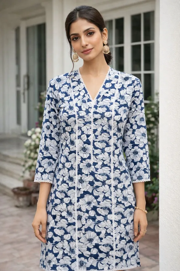 Oojal_Women_Floral_Print_A_Line_Kurta_Blue