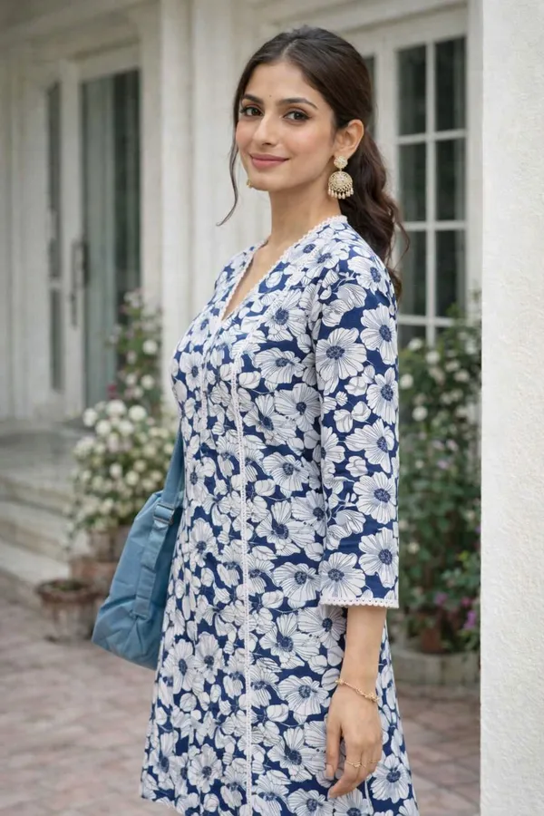 Oojal_Women_Floral_Print_A_Line_Kurta_Blue