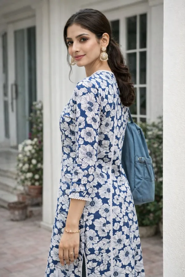 Oojal_Women_Floral_Print_A_Line_Kurta_Blue
