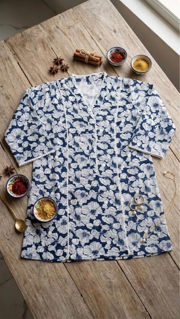 Oojal_Women_Floral_Print_A_Line_Kurta_Blue