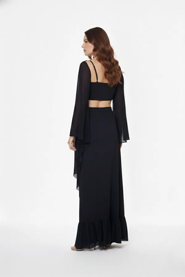 Oojal_Solid_Stitched_Lehenga_And_Crop_Top_Black