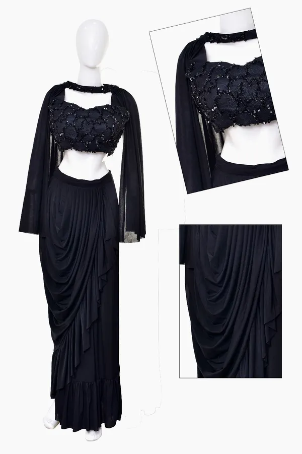 Oojal_Solid_Stitched_Lehenga_And_Crop_Top_Black