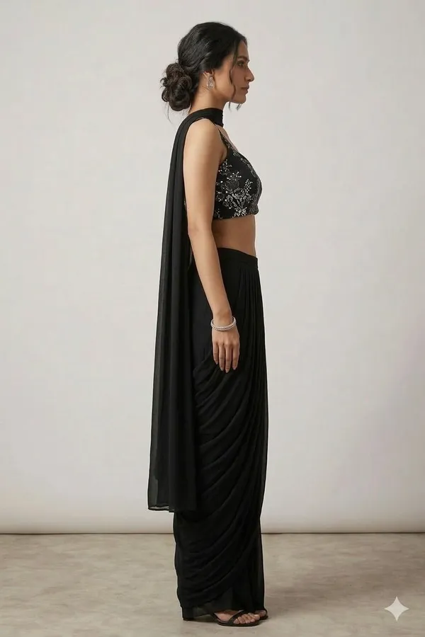 Oojal_Solid_Stitched_Lehenga_And_Crop_Top_Black
