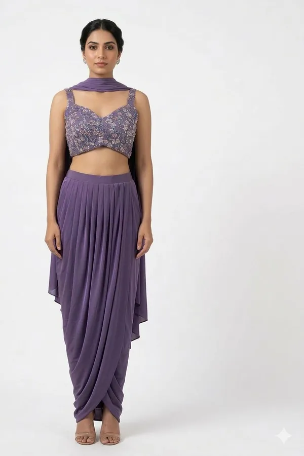 Oojal_Solid_Stitched_Lehenga_And_Crop_Top_Purple