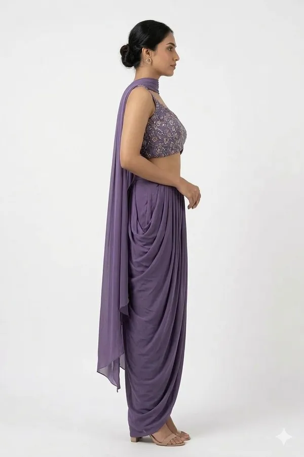 Oojal_Solid_Stitched_Lehenga_And_Crop_Top_Purple