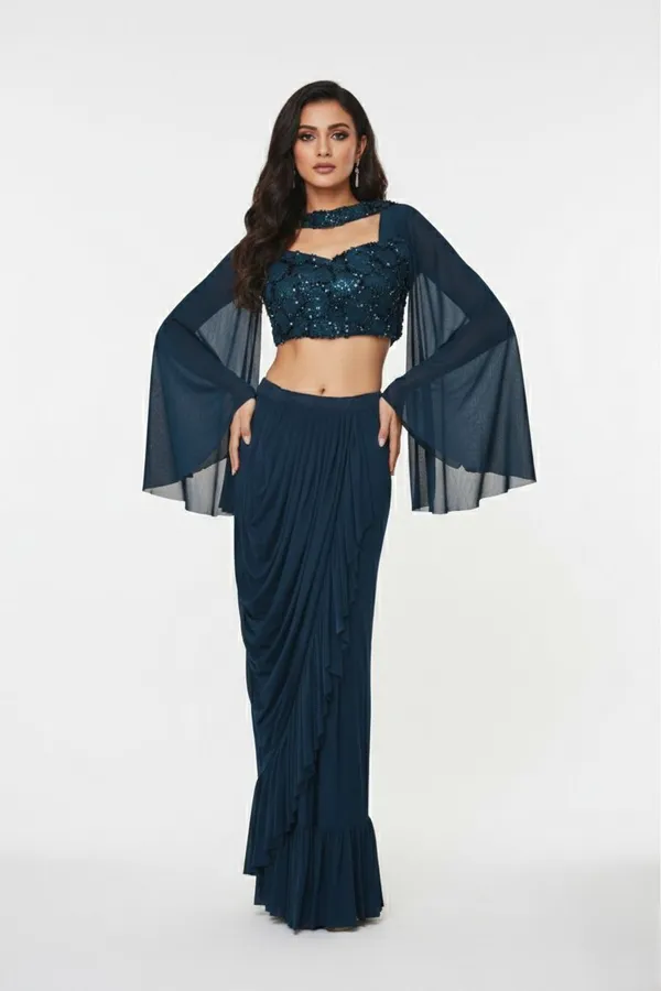 Oojal_Solid_Stitched_Lehenga_And_Crop_Top_Green