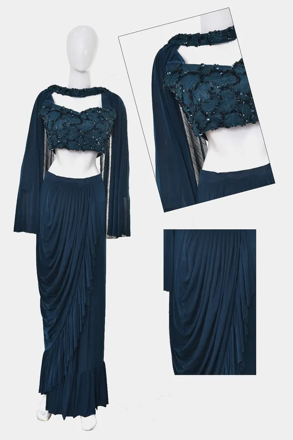 Oojal_Solid_Stitched_Lehenga_And_Crop_Top_Green