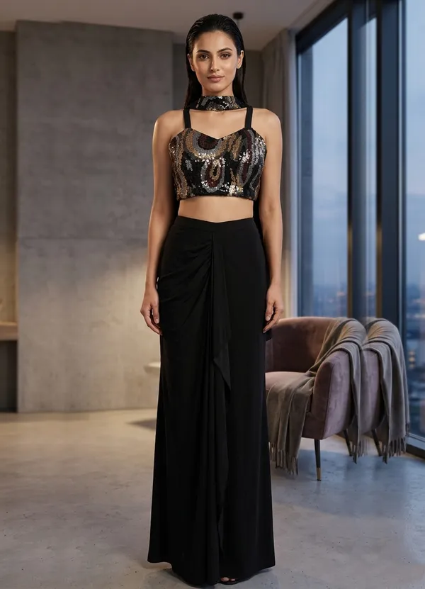 OOJAL_Lycra_Black_Designer_Ensemble_�_Premium_Partywear