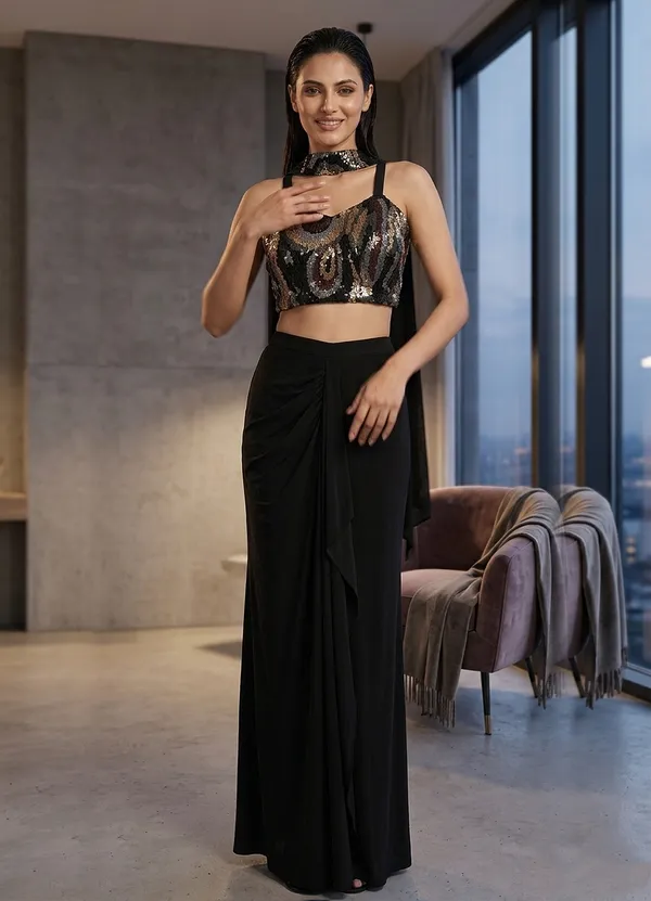 OOJAL_Lycra_Black_Designer_Ensemble_�_Premium_Partywear
