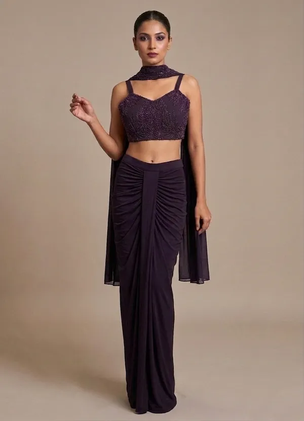 OOJAL_Lycra_Wine_Designer_Ensemble_�_Premium_Partywear