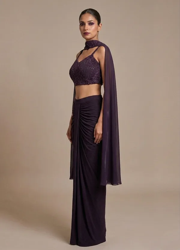 OOJAL_Lycra_Wine_Designer_Ensemble_�_Premium_Partywear