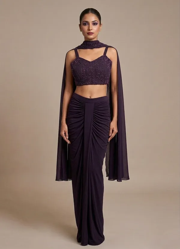 OOJAL_Lycra_Wine_Designer_Ensemble_�_Premium_Partywear