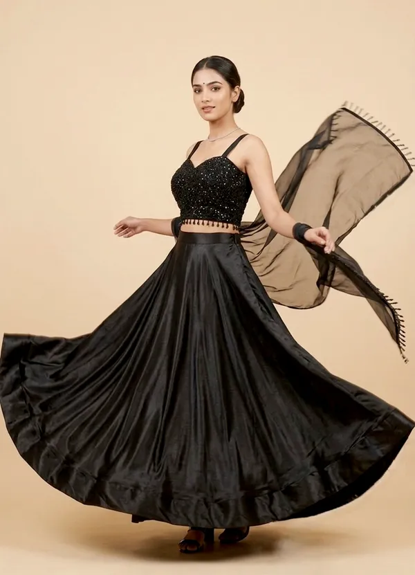 OOJAL_Poly_Satin_Black_Designer_Outfit_�_Elegant_Partywear_Ensemble