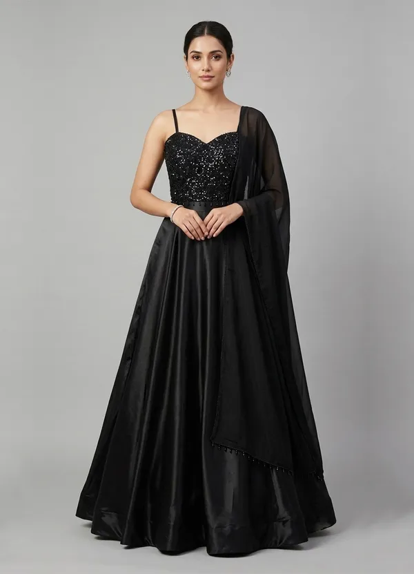 OOJAL_Poly_Satin_Black_Designer_Outfit_�_Elegant_Partywear_Ensemble