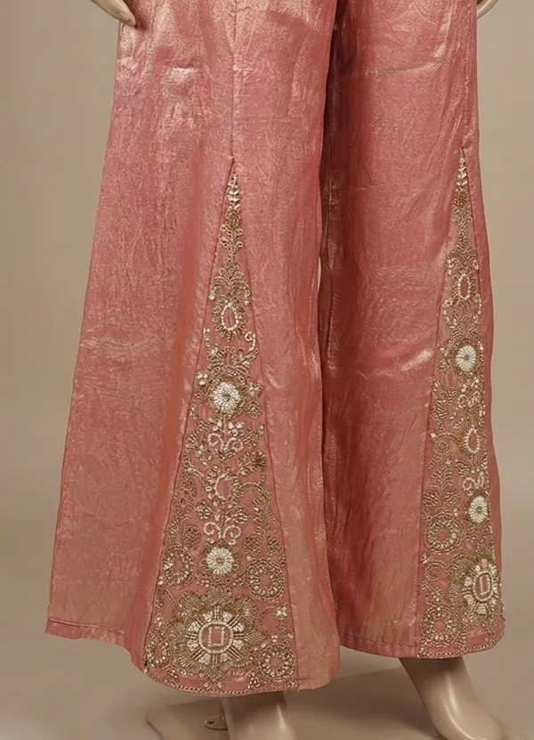 OOJAL_Satin_Peach‑Gold_Embroidered_Crop-Top_with_Palazzo_&_Dupatta_–_Designer_Festive_Partywear