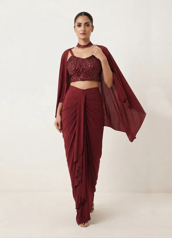 OOJAL_Women�s_Poly_Crepe_Saree_�_Black_with_Gold_Embroidered_Border_&_Designer_Blouse