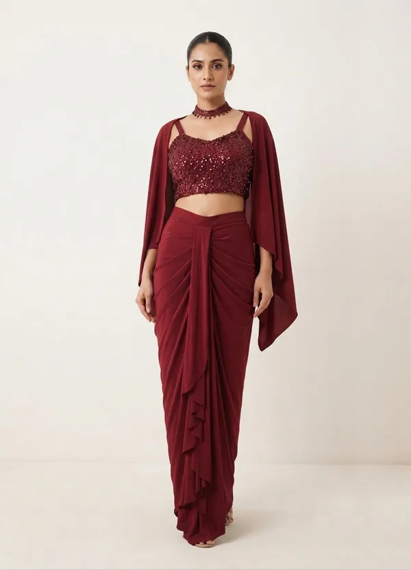 OOJAL_Women�s_Poly_Crepe_Saree_�_Black_with_Gold_Embroidered_Border_&_Designer_Blouse