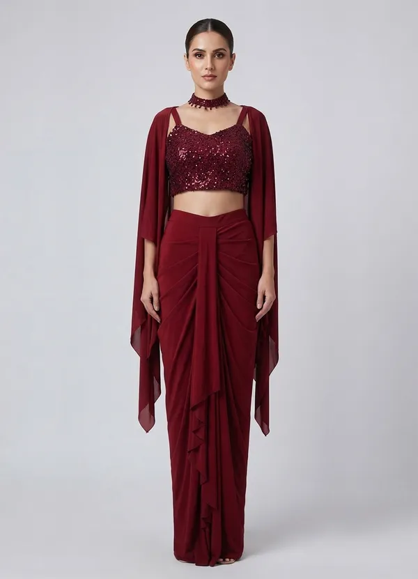 OOJAL_Women�s_Poly_Crepe_Saree_�_Black_with_Gold_Embroidered_Border_&_Designer_Blouse