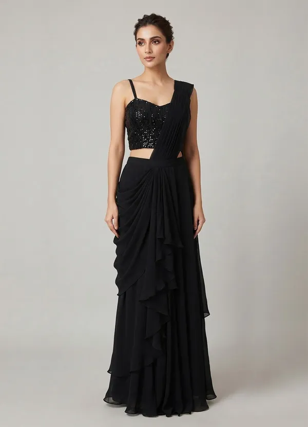 Oojal_Indo_Western_Black_Ready_To_Wear_Designer__Saree
