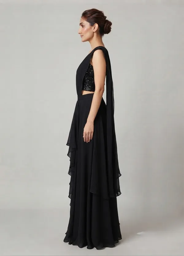 Oojal_Indo_Western_Black_Ready_To_Wear_Designer__Saree