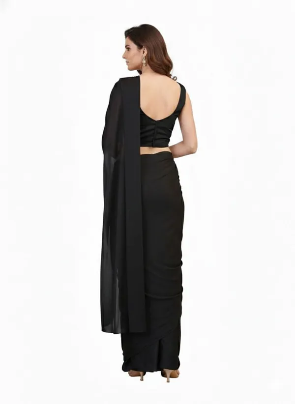 Oojal_Embellished_Solid_Plain_Pre_Draped_Saree_Lycra_Saree_Black