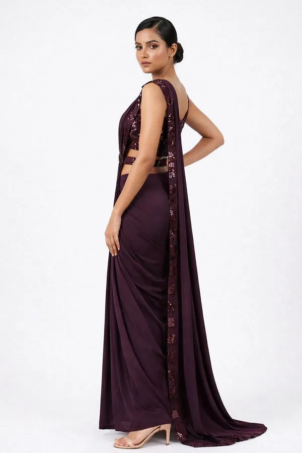 Oojal_Embellished_Solid_Plain_Striped_Pre_Draped_Saree_Lycra_Saree_Maroon