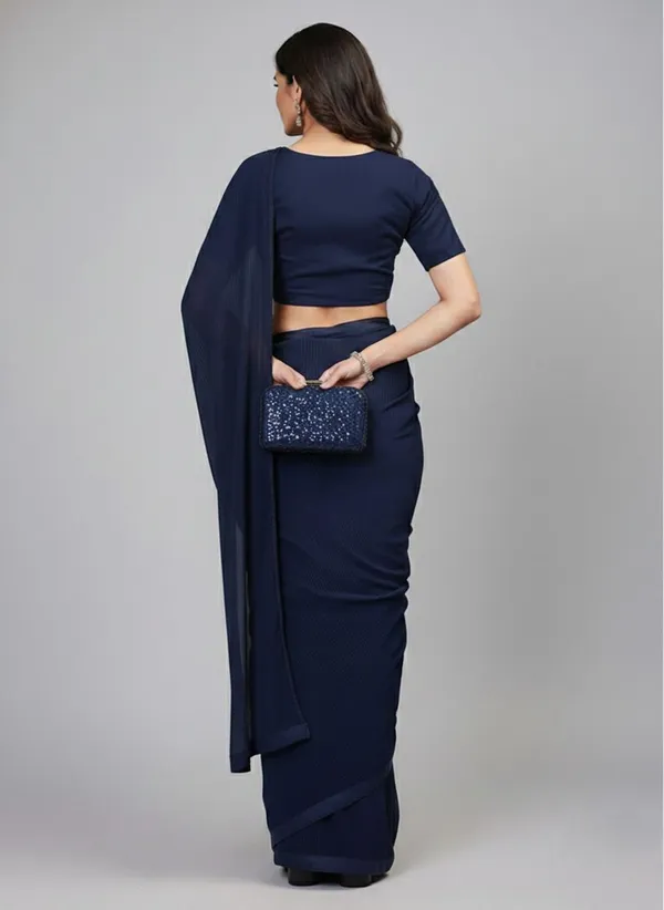 Oojal_Embroidered_Solid_Plain_Pre_Draped_Saree_Lycra_Saree_Dark_Blue