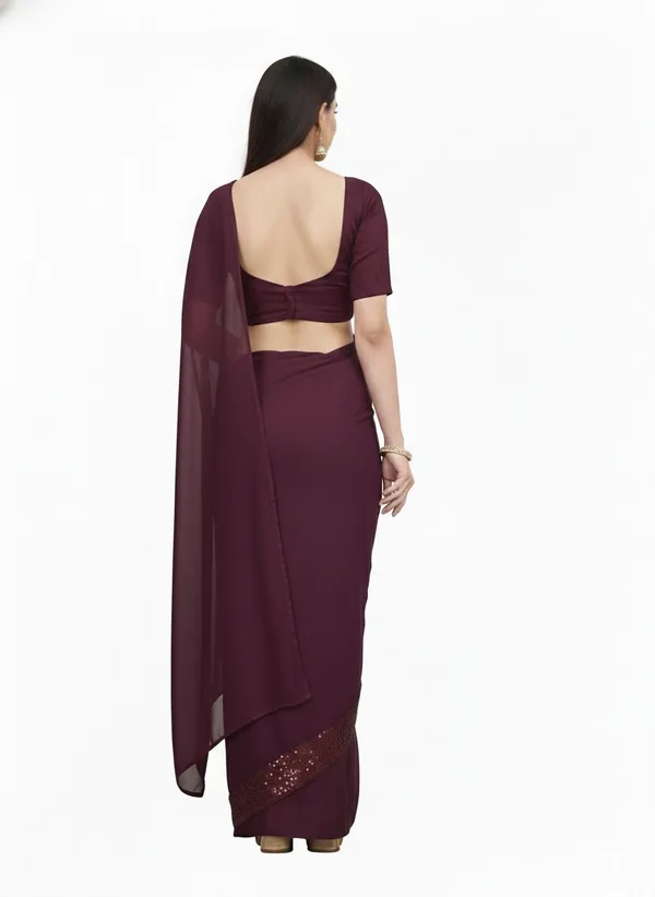 Oojal_Embroidered_Pre_Draped_Saree_Lycra_Saree_Maroon