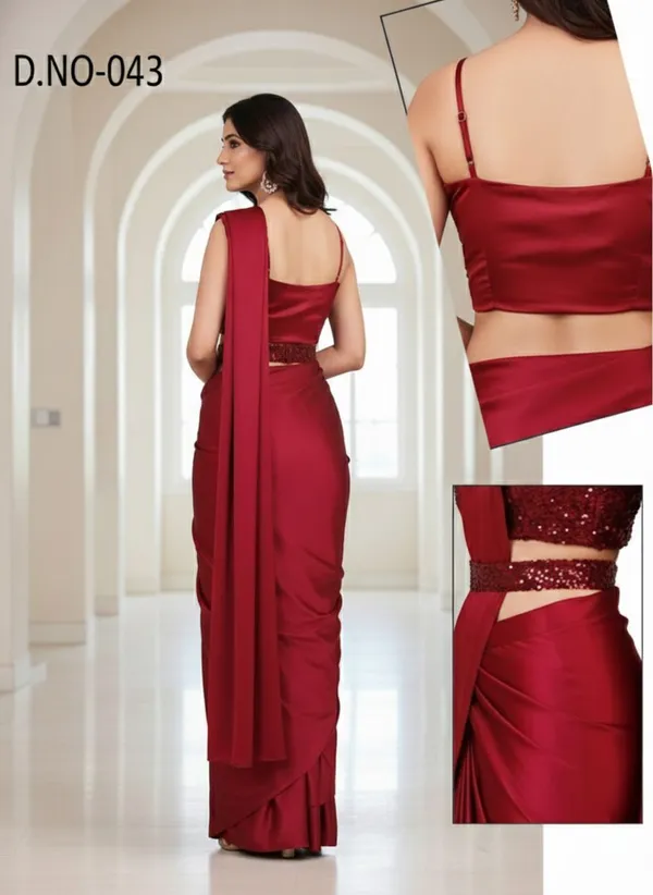 Oojal_Embroidered_Embellished_Pre_Draped_Saree_Lycra_Saree_Maroon