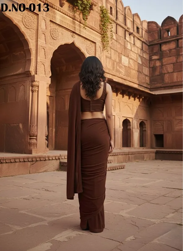 Oojal_Embellished_Pre_Draped_Saree_Lycra_Saree_Brown