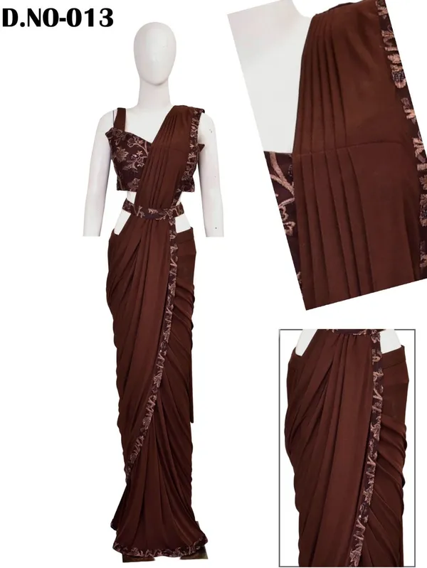 Oojal_Embellished_Pre_Draped_Saree_Lycra_Saree_Brown