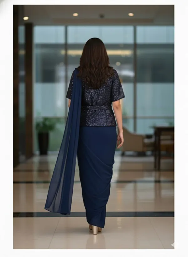 Oojal_Embroidered_Self_Design_Pre_Draped_Saree_Georgette_Saree_Dark_Blue