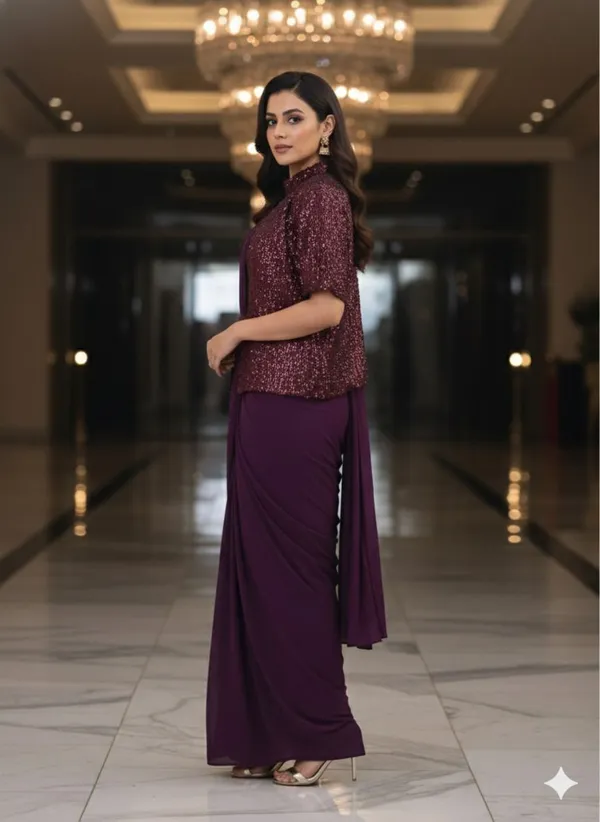 Oojal_Embroidered_Pre_Draped_Saree_Georgette_Saree_Purple