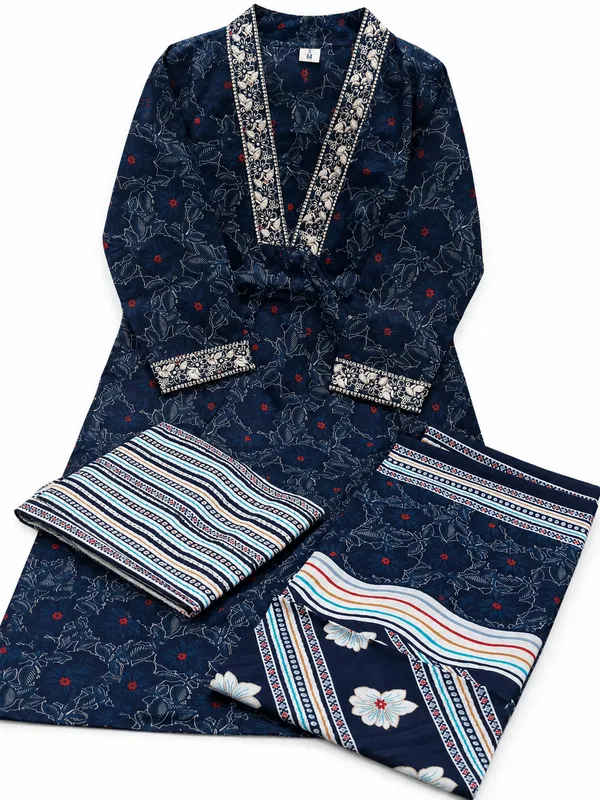 Navy_Blue_Floral_Print_Kurta_Set_For_Women