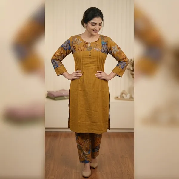 Mustard_Yellow_Floral_Print_Straight_Kurta_Pant_Set_For_Women