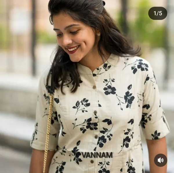 Off_White_A_Line_Floral_Print_Button_Down_Kurti_For_Women