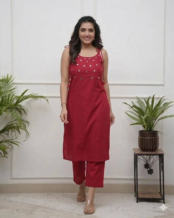 Maroon_Embellished_Sleeveless_Kurta_Set_For_Women