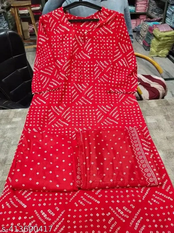 Red_Bandhani_Print_Kurta_Set_For_Women