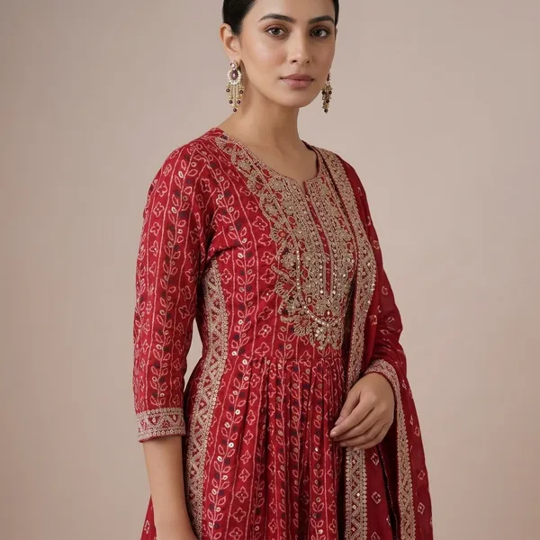 Red_Bandhani_Embroidered_Anarkali_Suit_Set_For_Women
