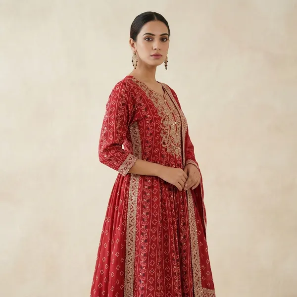 Red_Bandhani_Embroidered_Anarkali_Suit_Set_For_Women