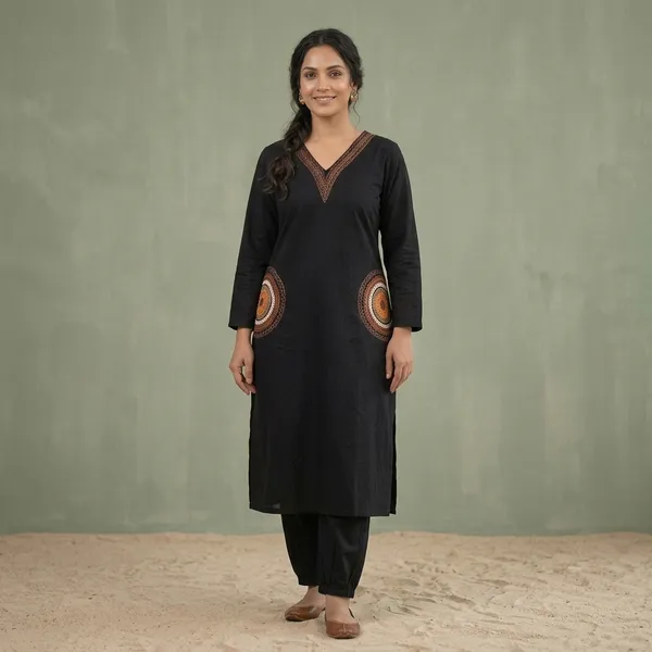 Black_Straight_Fit_Embroidered_Kurta_Set_For_Women