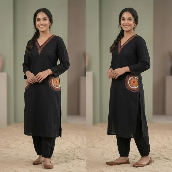 Black_Straight_Fit_Embroidered_Kurta_Set_For_Women