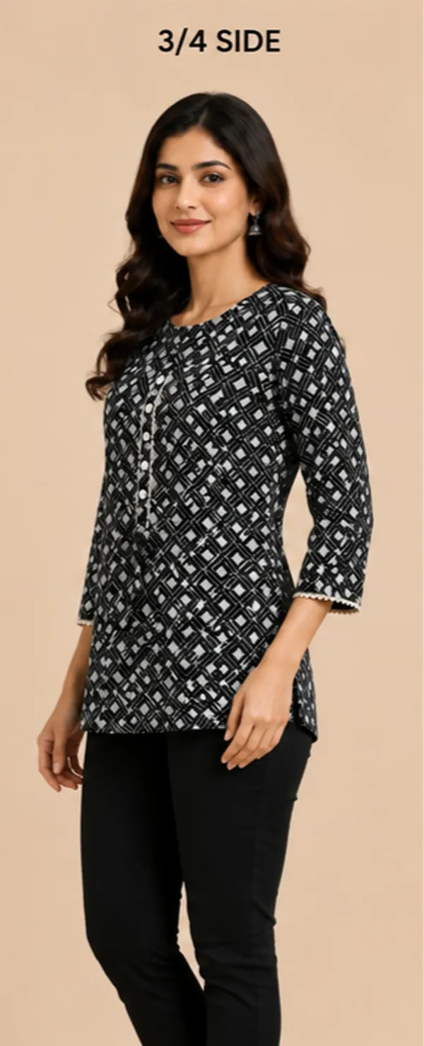Black_Geometric_Print_A_Line_Top_For_Women