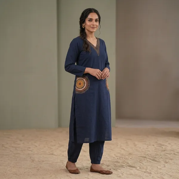 Navy_Blue_Embroidered_Straight_Kurta_Set_For_Women