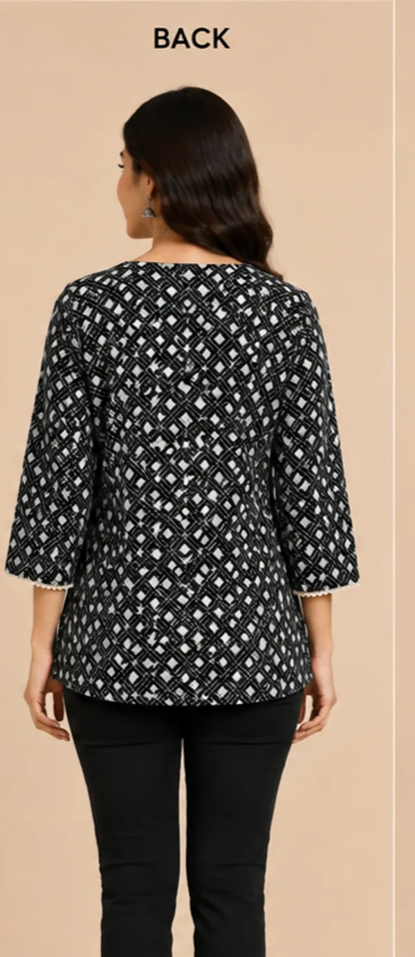Black_Geometric_Print_A_Line_Top_For_Women