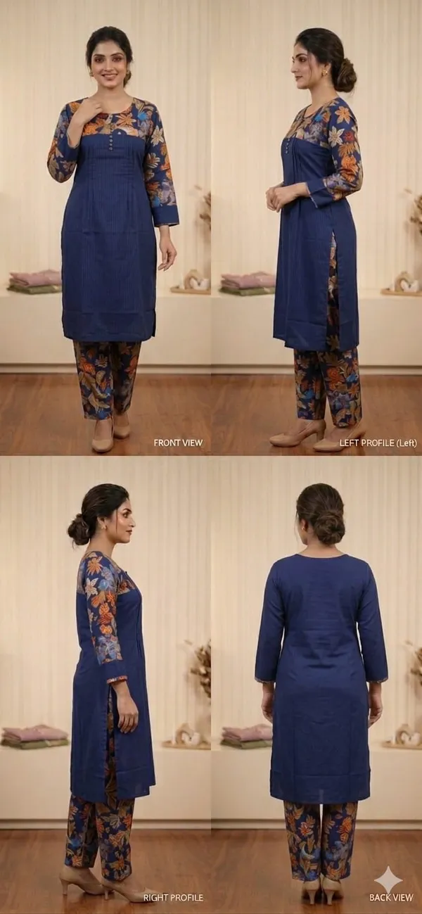 Navy_Blue_Floral_Print_Straight_Kurta_Pant_Set_For_Women