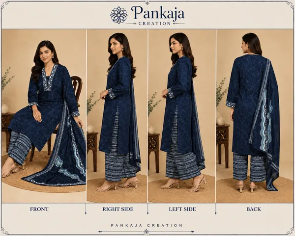 Navy_Blue_Floral_Print_Kurta_Set_For_Women